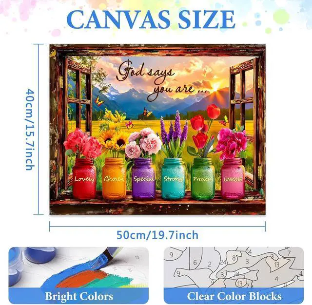 Alt view image 2 of 7 - MIRCVSH Inspirational Paint by Numbers Kit for Adults,DIY Easy Unframed Scenery and Flowers Paint by Number Kits on Canvas,God Says Acrylic Oil Painting Art Crafts for Home Wall Decor 16x20 Inch.