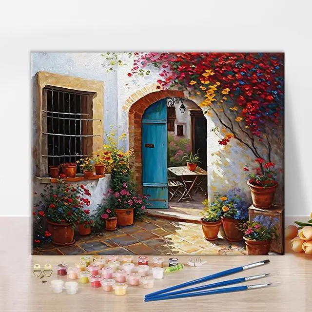 Main image of TUMOVO Paint by Numbers for Adults - Colorful Flowers Patio Spain Greece Acrylic Painting, Easy for Beginners, Watercolor for Home Decor, 16x20 Inch