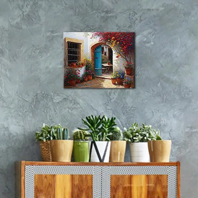 Alt view image 2 of 7 - TUMOVO Paint by Numbers for Adults - Colorful Flowers Patio Spain Greece Acrylic Painting, Easy for Beginners, Watercolor for Home Decor, 16x20 Inch