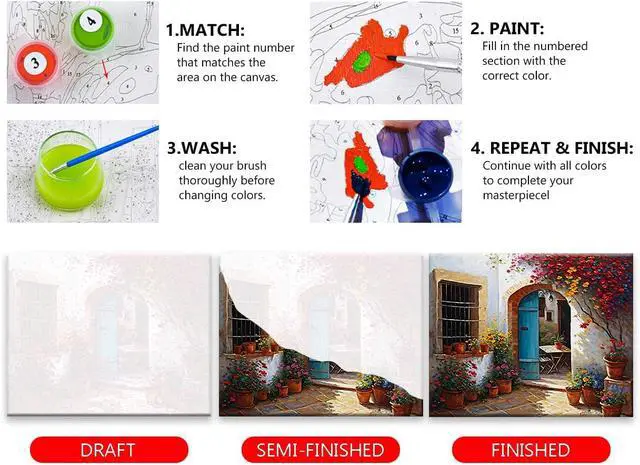 Alt view image 4 of 7 - TUMOVO Paint by Numbers for Adults - Colorful Flowers Patio Spain Greece Acrylic Painting, Easy for Beginners, Watercolor for Home Decor, 16x20 Inch