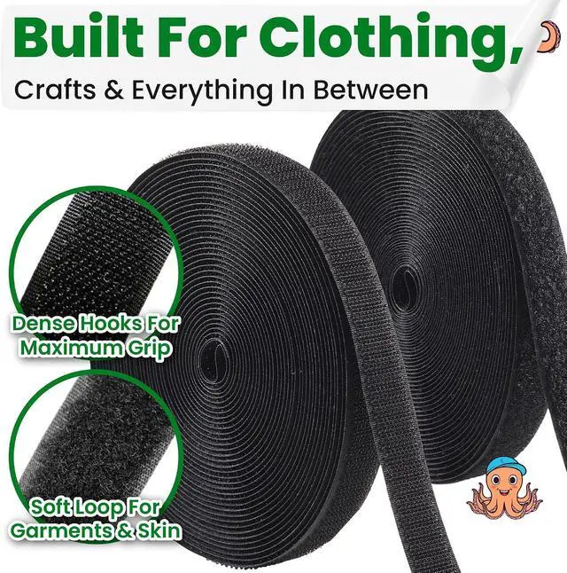 Alt view image 3 of 7 - ECOHomes Sew On Hook and Loop Tape for Fabric (3/4 Inch x 33 Feet, Black) | Sewable Sew-On Strips for Clothing, Clothes, Fabric, No Adhesive, Sewing Fastener Straps, Easy Sew In, Strong Grip