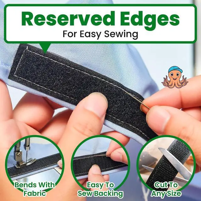 Alt view image 4 of 7 - ECOHomes Sew On Hook and Loop Tape for Fabric (3/4 Inch x 33 Feet, Black) | Sewable Sew-On Strips for Clothing, Clothes, Fabric, No Adhesive, Sewing Fastener Straps, Easy Sew In, Strong Grip