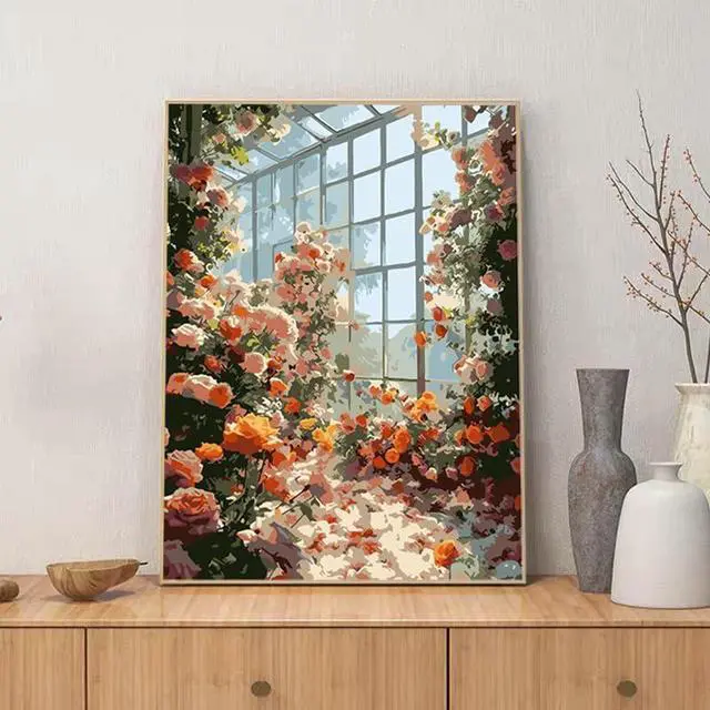 Alt view image 2 of 6 - ZRIZQ Paint by Numbers Kit for Adults Beginners,Flowers DIY Painting Set,Relaxing Creative Craft Activity,16x20 Inch-Floral Home