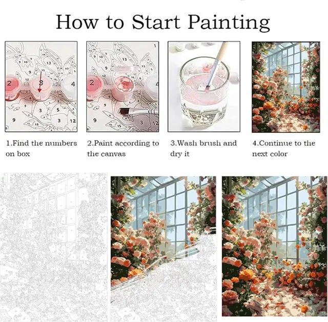 Alt view image 3 of 6 - ZRIZQ Paint by Numbers Kit for Adults Beginners,Flowers DIY Painting Set,Relaxing Creative Craft Activity,16x20 Inch-Floral Home