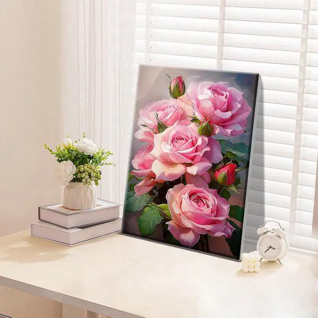 Alt view image 3 of 7 - ATDMS Paint by Numbers Kit for Adults with Frame Flowers Paint by Numbers Kit with Easel DIY Adult Paint by Number Kits on Canvas Framed Floral Oil Painting Kits for Home Wall Decor 8x12 Inch