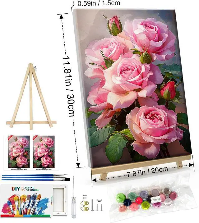 Alt view image 5 of 7 - ATDMS Paint by Numbers Kit for Adults with Frame Flowers Paint by Numbers Kit with Easel DIY Adult Paint by Number Kits on Canvas Framed Floral Oil Painting Kits for Home Wall Decor 8x12 Inch