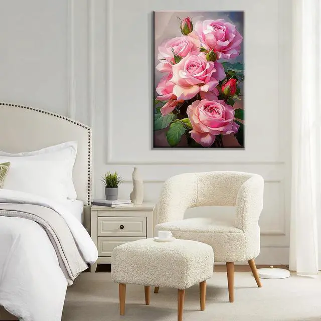 Alt view image 6 of 7 - ATDMS Paint by Numbers Kit for Adults with Frame Flowers Paint by Numbers Kit with Easel DIY Adult Paint by Number Kits on Canvas Framed Floral Oil Painting Kits for Home Wall Decor 8x12 Inch