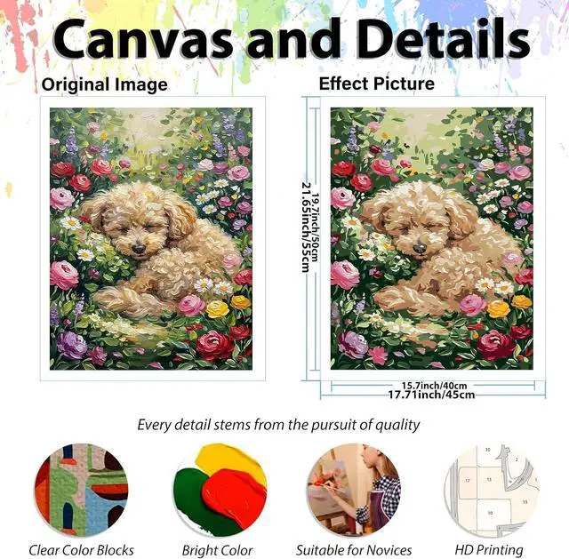 Alt view image 3 of 7 - Dog Paint by Numbers Kit for Adults, Adult Paint by Number Kits 16x20 Inch | Paint by Numbers Kit for Adults, Acrylic Painting by Numbers, DIY Arts and Crafts for Gifts or Home Decor