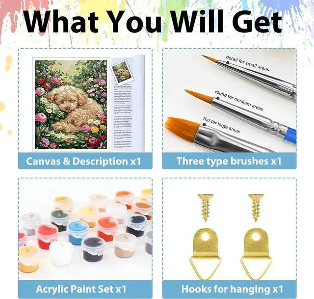 Alt view image 5 of 7 - Dog Paint by Numbers Kit for Adults, Adult Paint by Number Kits 16x20 Inch | Paint by Numbers Kit for Adults, Acrylic Painting by Numbers, DIY Arts and Crafts for Gifts or Home Decor