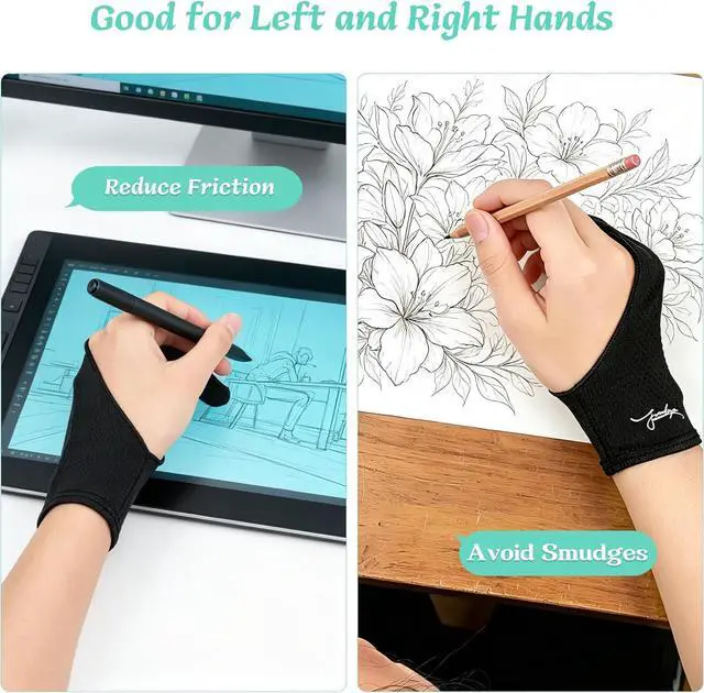 Alt view image 2 of 7 - Digital Drawing Glove 3-Layer Palm Rejection Two-Finger Artist Glove for Graphics Drawing Tablet, Monitor, Sketching, iPad, Paper, Fits for Right and Left Hand (Small, Black)