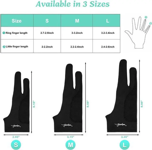 Alt view image 5 of 7 - Digital Drawing Glove 3-Layer Palm Rejection Two-Finger Artist Glove for Graphics Drawing Tablet, Monitor, Sketching, iPad, Paper, Fits for Right and Left Hand (Small, Black)