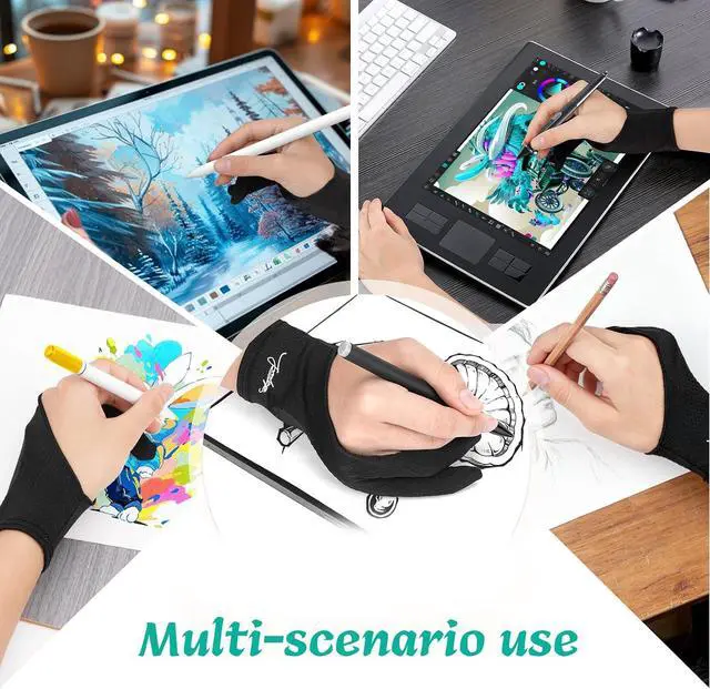 Alt view image 7 of 7 - Digital Drawing Glove 3-Layer Palm Rejection Two-Finger Artist Glove for Graphics Drawing Tablet, Monitor, Sketching, iPad, Paper, Fits for Right and Left Hand (Small, Black)