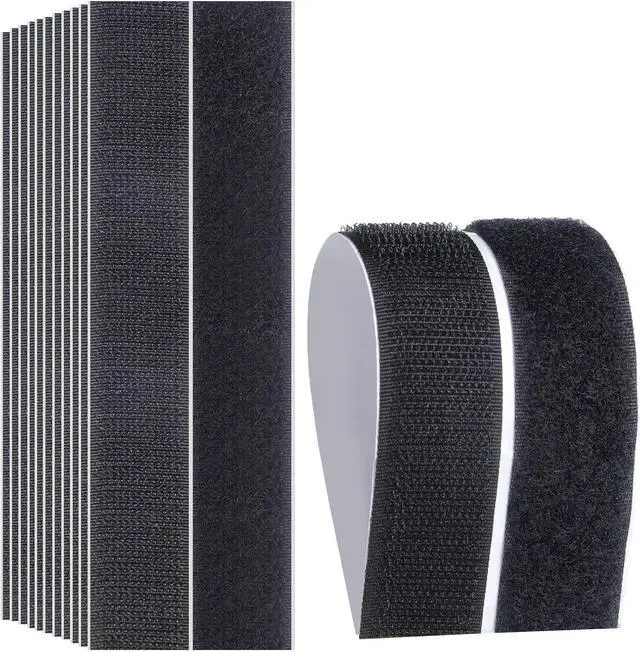 Main image of Hook Loop Strips with Adhesive - Melsan Industrial Strength Sticky Back Fasteners Hook and Loop Tape for Mounting, Hanging, or Organizing Items Indoors or Outdoors | Black, 12 Pairs 1x7 Inch