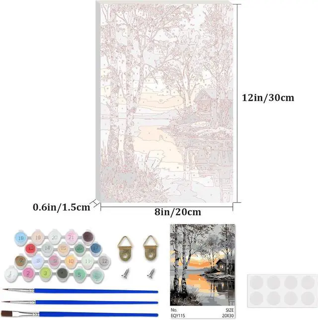 Alt view image 4 of 7 - Lxmsja Lakeside Cabin Paint by Numbers Kit for Adults, Birch Trees Acrylic Paint by Numbers for Adults Beginner, DIY Craft Supplies Oil Painting Kits for Home Wall Decor 8x12 inch (Framed)
