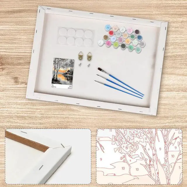 Alt view image 5 of 7 - Lxmsja Lakeside Cabin Paint by Numbers Kit for Adults, Birch Trees Acrylic Paint by Numbers for Adults Beginner, DIY Craft Supplies Oil Painting Kits for Home Wall Decor 8x12 inch (Framed)