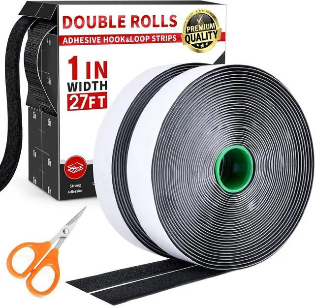 Main image of 1 Inch x 27Ft Hook and Loop Strips with Adhesive, Double Sided Self Adhesive, Nylon Self Tape for Home Office School and Crafting