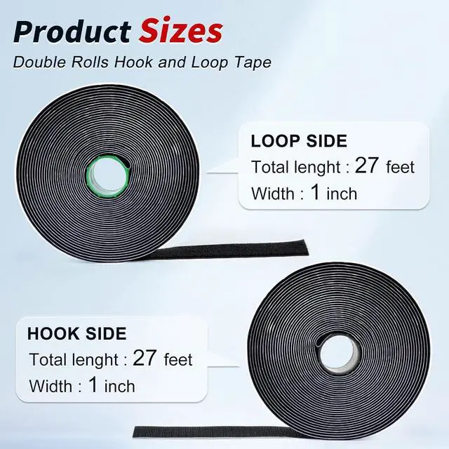 Alt view image 2 of 6 - 1 Inch x 27Ft Hook and Loop Strips with Adhesive, Double Sided Self Adhesive, Nylon Self Tape for Home Office School and Crafting
