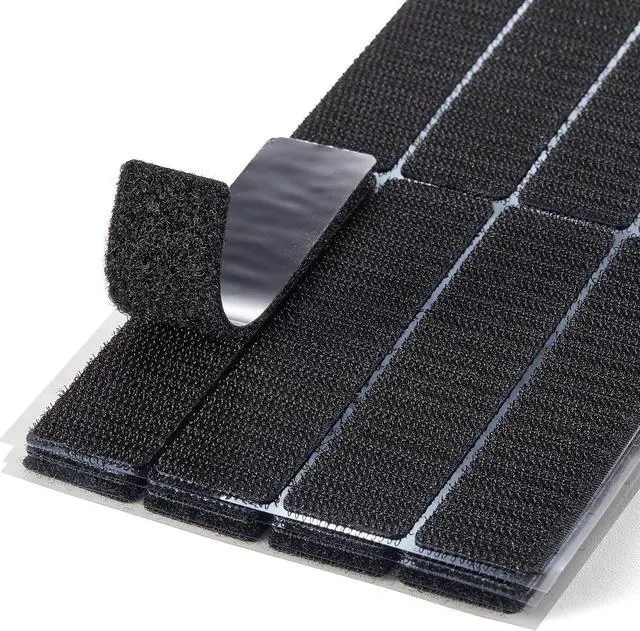 Main image of ECOHomes (1x4 Inch, 16 Sets) Strips with Adhesive for Fabric, Black | No Sew, Stick On for Fabric, Sticky Back for Clothes, Curtains, Heavy Duty, Double Sided Hook and Loop Hem Tape Fasteners