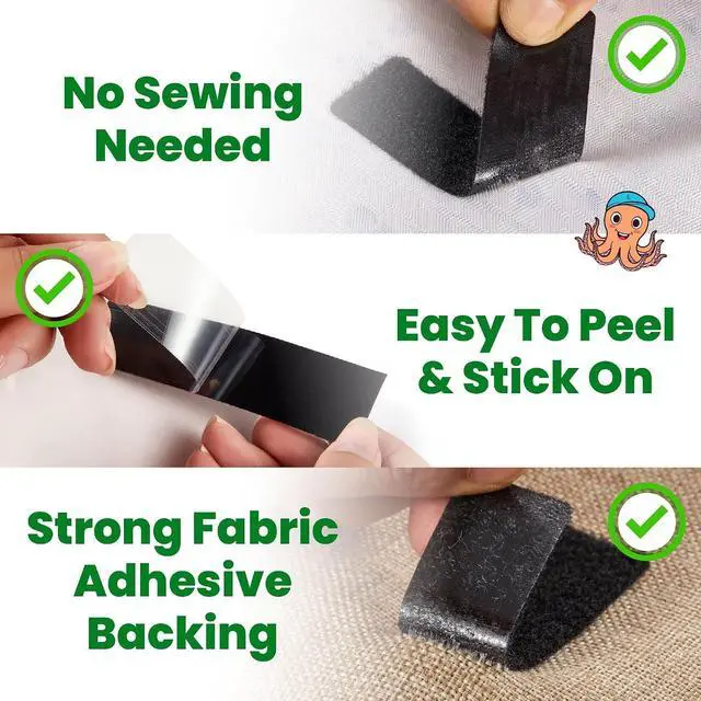 Alt view image 3 of 7 - ECOHomes (1x4 Inch, 16 Sets) Strips with Adhesive for Fabric, Grey | No Sew, Stick On for Fabric, Sticky Back for Clothes, Curtains, Heavy Duty, Double Sided Hook and Loop Hem Tape Fasteners