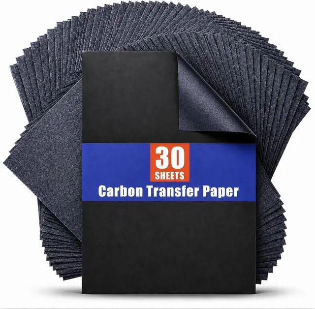 Main image of PSLER Black Carbon Paper for Tracing - 30Pcs Graphite Transfer Paper, A4 | Use with Tracing Paper, Dark Carbon Copy Paper for Drawing Patterns on Wood, Canvas, Fabric, Artist Lettering & Sketching
