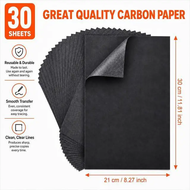 Alt view image 2 of 7 - PSLER Black Carbon Paper for Tracing - 30Pcs Graphite Transfer Paper, A4 | Use with Tracing Paper, Dark Carbon Copy Paper for Drawing Patterns on Wood, Canvas, Fabric, Artist Lettering & Sketching