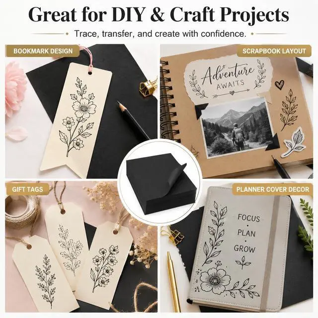 Alt view image 6 of 7 - PSLER Black Carbon Paper for Tracing - 30Pcs Graphite Transfer Paper, A4 | Use with Tracing Paper, Dark Carbon Copy Paper for Drawing Patterns on Wood, Canvas, Fabric, Artist Lettering & Sketching