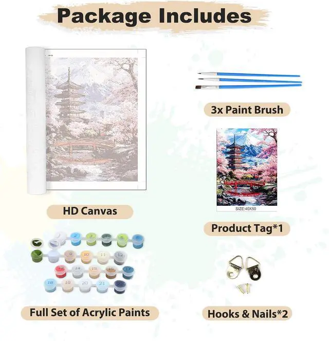 Alt view image 7 of 7 - EOBROMD Paint by Numbers Kits for Adults Landscape, Flower DIY Painting Kits for Adults Beginner, Acrylic Paint Oil Paint by Numbers for Home Decor Gift 16x20inch(Without Frame)
