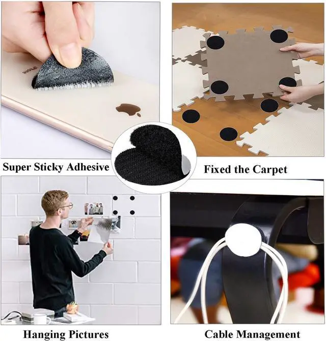 Alt view image 3 of 7 - BRAVESHINE Hook and Loop Fasteners - 1.5inch Double Sided Mounting Tape | Industrial-Strength | Anti Slip Rug Gripper Tapes Carpet Stickers for Home Office Use - 12Pcs Round Adhesive Wall Stick Tape