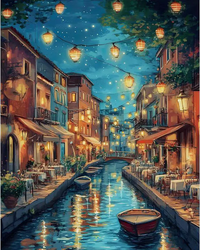 Main image of Paint by Numbers Kit for Adults, Venice Night Number Painting Canvas Kit | DIY Acrylic Painting Set for Beginners, Stress Relief Relaxing Craft, Home Wall Decor, Holiday Gift for Adults, 16x20 Inch