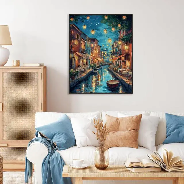 Alt view image 2 of 7 - Paint by Numbers Kit for Adults, Venice Night Number Painting Canvas Kit | DIY Acrylic Painting Set for Beginners, Stress Relief Relaxing Craft, Home Wall Decor, Holiday Gift for Adults, 16x20 Inch