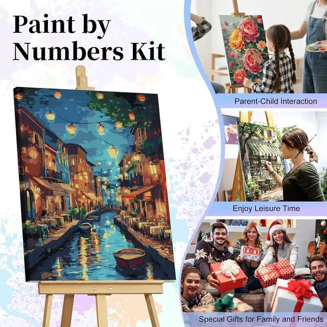 Alt view image 7 of 7 - Paint by Numbers Kit for Adults, Venice Night Number Painting Canvas Kit | DIY Acrylic Painting Set for Beginners, Stress Relief Relaxing Craft, Home Wall Decor, Holiday Gift for Adults, 16x20 Inch