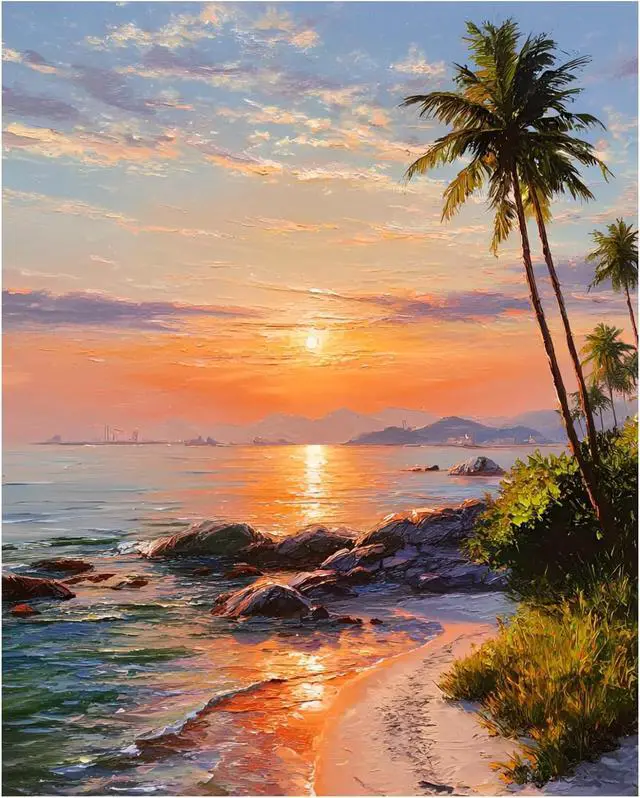 Main image of AUKELHJ Paint by Numbers Kit for Adults Beginner, Beach, 16X20 Inch | Paint by Number for Adults, Beginner Friendly, High-Definition Color Canvas, Stress Relief, Home Decor, Gifts, Unframed