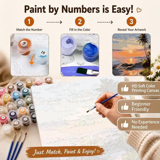 Alt view image 5 of 7 - AUKELHJ Paint by Numbers Kit for Adults Beginner, Beach, 16X20 Inch | Paint by Number for Adults, Beginner Friendly, High-Definition Color Canvas, Stress Relief, Home Decor, Gifts, Unframed