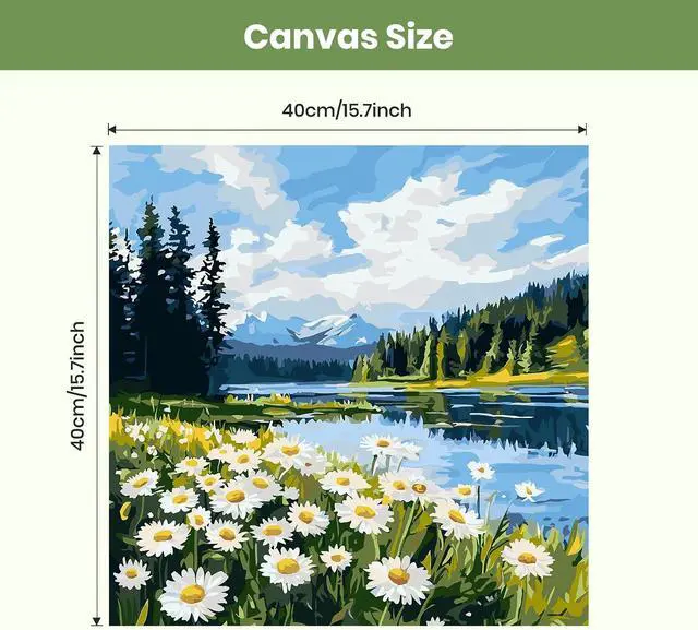 Alt view image 3 of 7 - QENSPE Paint by Numbers Kit for Adults, DIY White Daisy Paint by Number Kits on Canvas, Landscape Adult Painting by Numbers, Arcylic Oil Painting for Home Wall Decor Gifts Without Frame 16x16 Inch