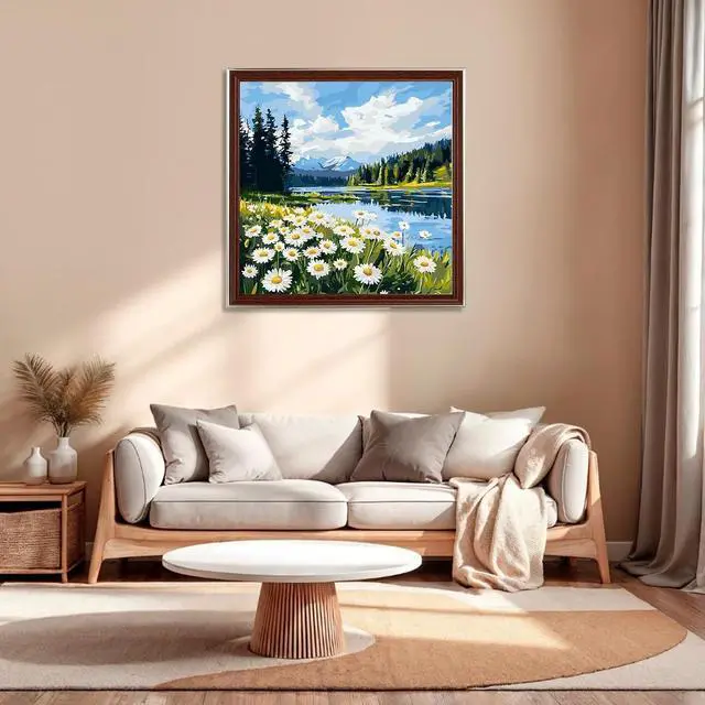 Alt view image 2 of 7 - QENSPE Paint by Numbers Kit for Adults, DIY White Daisy Paint by Number Kits on Canvas, Landscape Adult Painting by Numbers, Arcylic Oil Painting for Home Wall Decor Gifts Without Frame 16x16 Inch