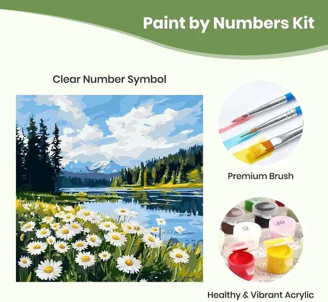 Alt view image 6 of 7 - QENSPE Paint by Numbers Kit for Adults, DIY White Daisy Paint by Number Kits on Canvas, Landscape Adult Painting by Numbers, Arcylic Oil Painting for Home Wall Decor Gifts Without Frame 16x16 Inch