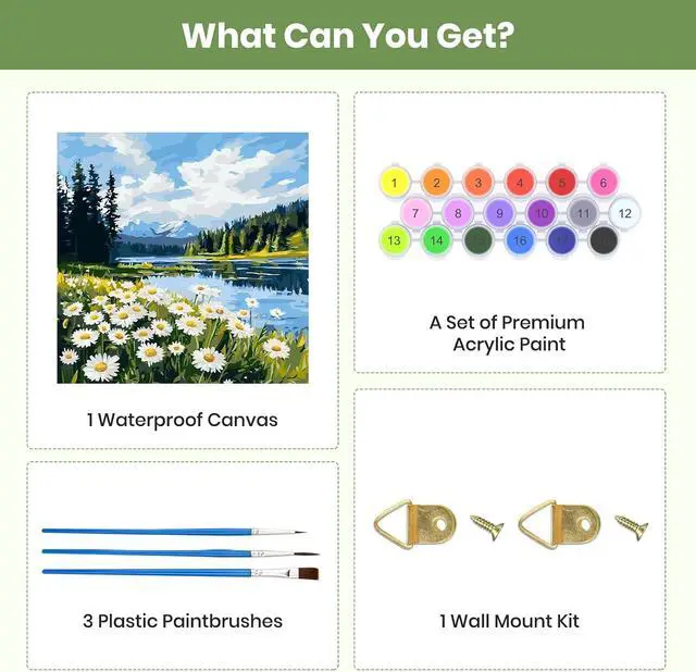 Alt view image 5 of 7 - QENSPE Paint by Numbers Kit for Adults, DIY White Daisy Paint by Number Kits on Canvas, Landscape Adult Painting by Numbers, Arcylic Oil Painting for Home Wall Decor Gifts Without Frame 16x16 Inch