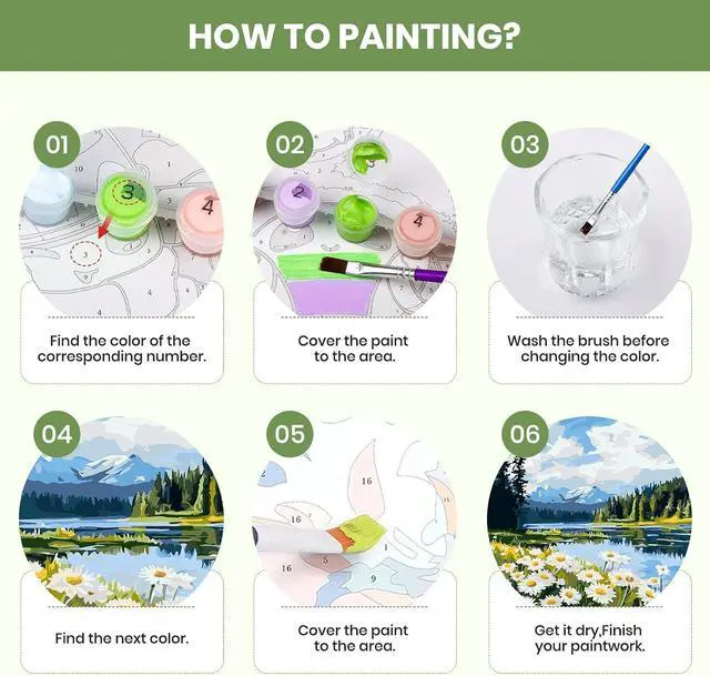Alt view image 7 of 7 - QENSPE Paint by Numbers Kit for Adults, DIY White Daisy Paint by Number Kits on Canvas, Landscape Adult Painting by Numbers, Arcylic Oil Painting for Home Wall Decor Gifts Without Frame 16x16 Inch