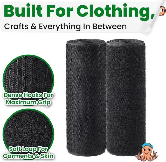 Alt view image 3 of 7 - ECOHomes Sew On Hook and Loop Tape for Fabric (6 Inch x 3 Feet, Black) | Sewable Sew-On Strips for Clothing, Clothes, Fabric, No Adhesive, Sewing Fastener Straps, Easy Sew In, Strong Grip