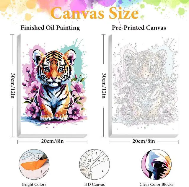 Alt view image 2 of 7 - Framed Paint by Numbers Kit for Adults, Tiger & Flower Decor 8x12 Inch | Paint by Number with Frame, DIY Acrylic Painting Kit for Relaxation, Easy for Beginners, Wall Decor Gift for Animal Lovers