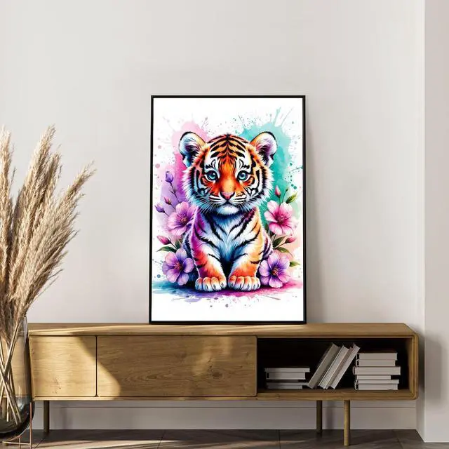 Alt view image 3 of 7 - Framed Paint by Numbers Kit for Adults, Tiger & Flower Decor 8x12 Inch | Paint by Number with Frame, DIY Acrylic Painting Kit for Relaxation, Easy for Beginners, Wall Decor Gift for Animal Lovers