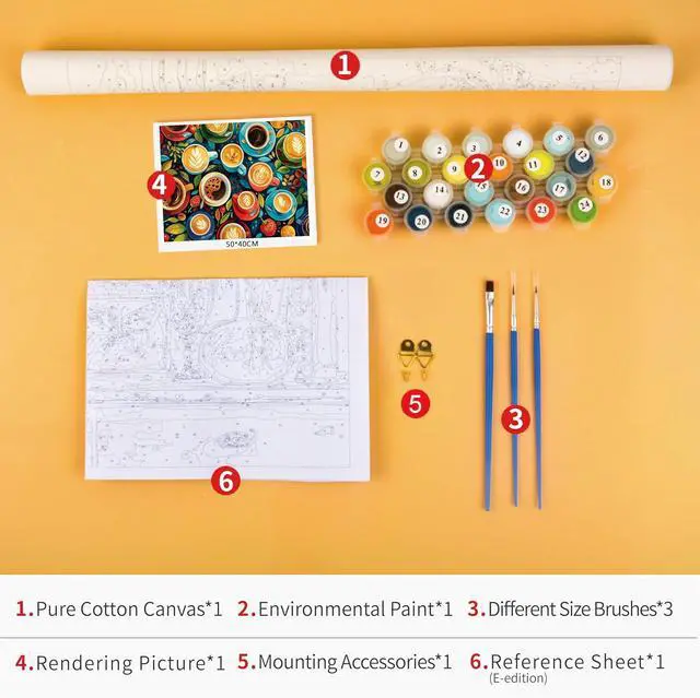 Alt view image 3 of 7 - TUMOVO Paint by Numbers for Adults, Vibrant Coffee Cups Beans Decor | Coffee Lover DIY Craft, Adult Paint by Number Kits for Beginners, Proudly Display Creation, Paint Set, 16x20 Inches.