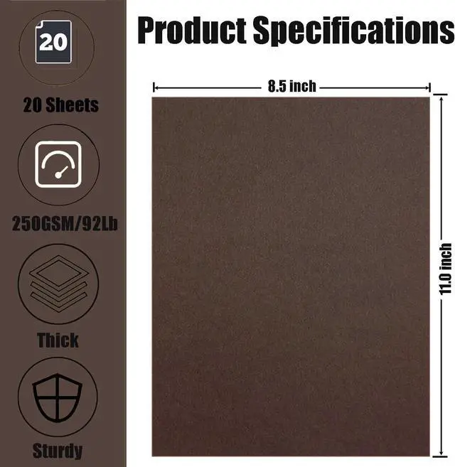 Alt view image 2 of 7 - Hysiwen 20 Sheets Coffee Brown Cardstock 8.5 x 11 Inches, 250gsm/92 lb Thick Craft Paper for Making Cards, Invitations, Paper Crafts or Drawing