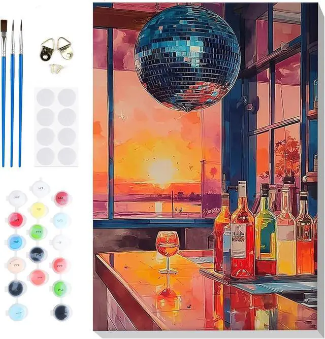 Main image of Bowetile Framed Paint by Numbers Vintage Cocktail Kit for Adults, Adults' Paint-by-Number Kits on Canvas, Painting by Numbers Bar, Acrylic Number Painting for Home Wall Decor, 8x12in