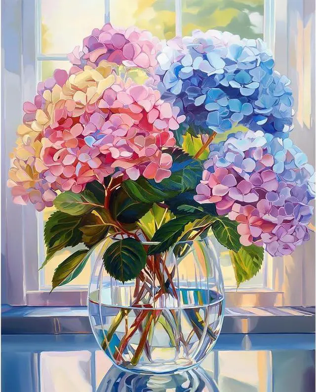 Main image of Natuyalo Paint by Numbers Kit for Adults Beginners and Kids, 16" Wx20 L Canvas Pictures Drawing Acrylic Paintwork with 3 Pcs Paintbrushes, Colorful Flowers in Vase