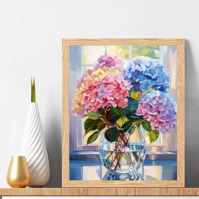 Alt view image 2 of 7 - Natuyalo Paint by Numbers Kit for Adults Beginners and Kids, 16" Wx20 L Canvas Pictures Drawing Acrylic Paintwork with 3 Pcs Paintbrushes, Colorful Flowers in Vase