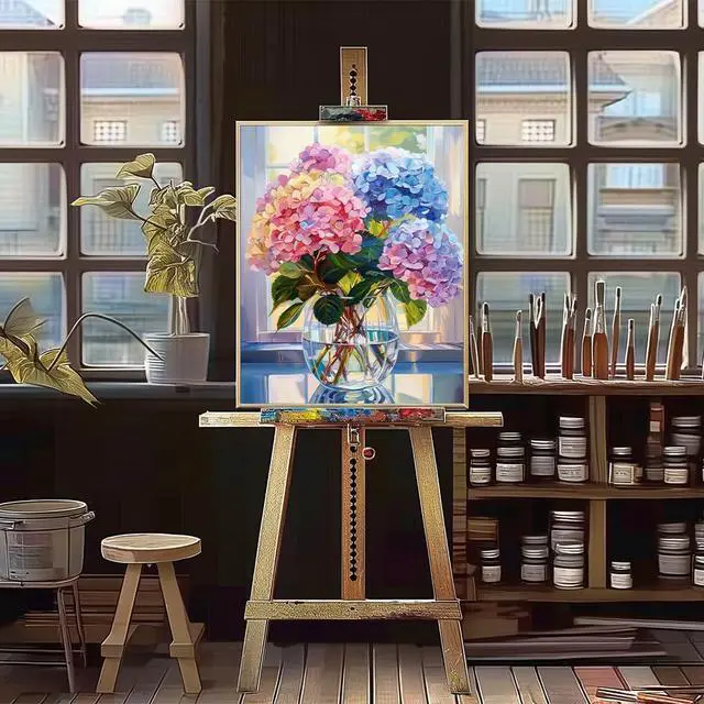 Alt view image 4 of 7 - Natuyalo Paint by Numbers Kit for Adults Beginners and Kids, 16" Wx20 L Canvas Pictures Drawing Acrylic Paintwork with 3 Pcs Paintbrushes, Colorful Flowers in Vase