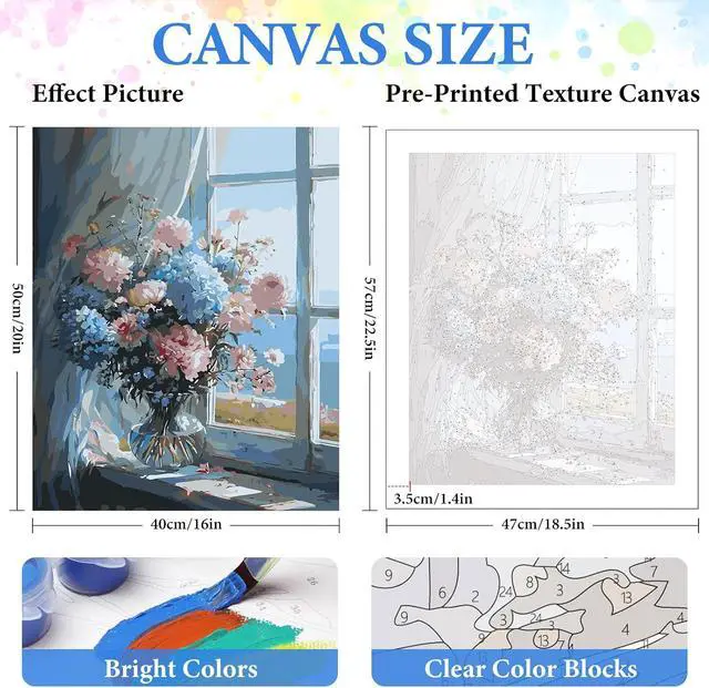 Alt view image 3 of 7 - PRASIO Paint by Numbers Kit for Adults Beginner, Flowers Adult Paint by Number Kits on Canvas, DIY Acrylic Watercolor Oil Paint by Number for Adults for Home Decor Gift 16x20 Inch
