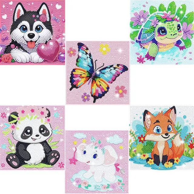 Main image of 5DDIYART 6 Pack Small Diamond Painting Kits for Kids Beginners | 5D Gem Art by Number for Children Ages 6-8-12,Cute Animal Dog Fun DIY Dot Painting Set,Home Wall Decor 6x6 Inch