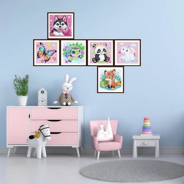 Alt view image 3 of 7 - 5DDIYART 6 Pack Small Diamond Painting Kits for Kids Beginners | 5D Gem Art by Number for Children Ages 6-8-12,Cute Animal Dog Fun DIY Dot Painting Set,Home Wall Decor 6x6 Inch